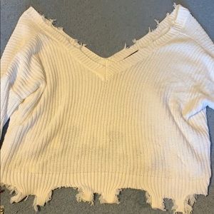 White Ripped Sweater - Cropped